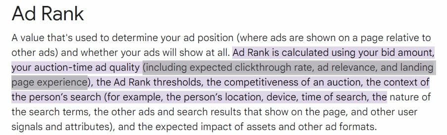 AdRank and content quality