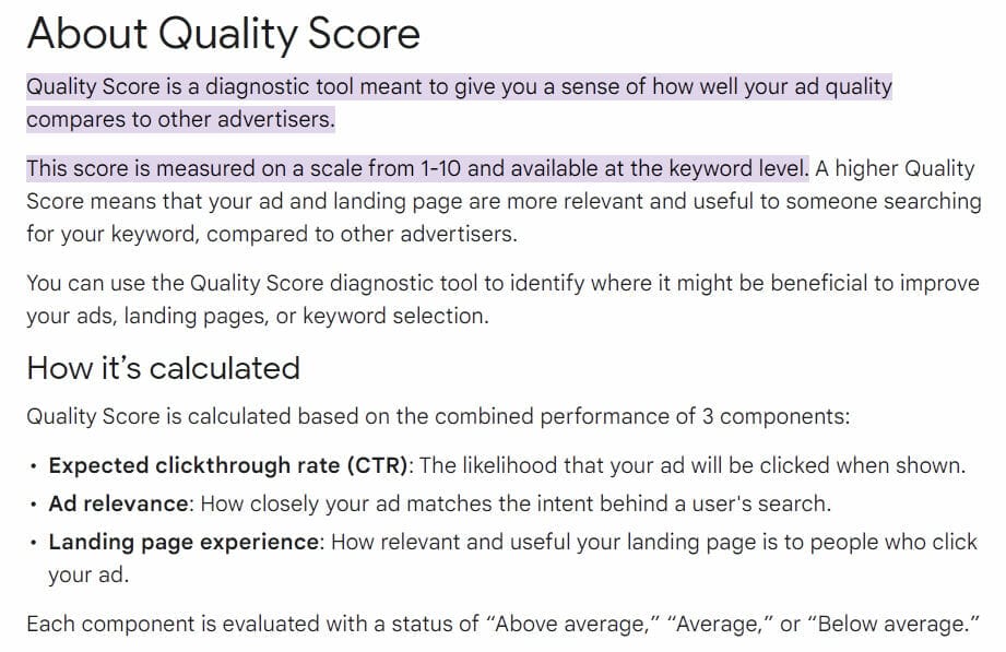 Quality Score and cleantech content quality